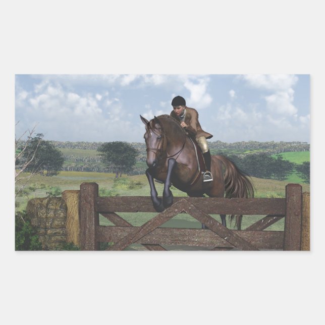 Rectangular Cross Country - Jumping Horse Pegatina (Anverso)