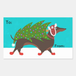 Rectangular Dachshund con la mesa Pegatina de Regalo de Árbol 