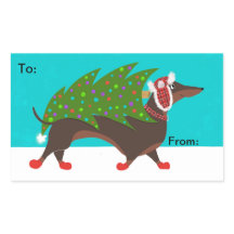 Dachshund con la mesa Pegatina de Regalo de Árbol