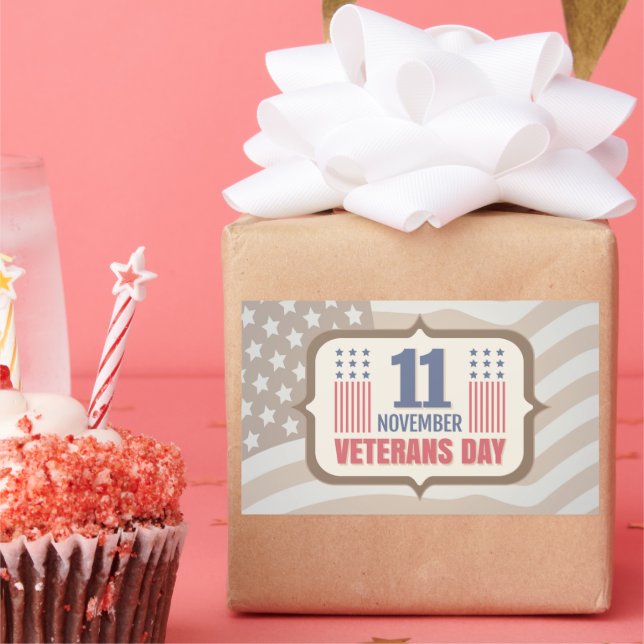 Rectangular Día del pegatina Vintage para Veteranos (Fiesta)