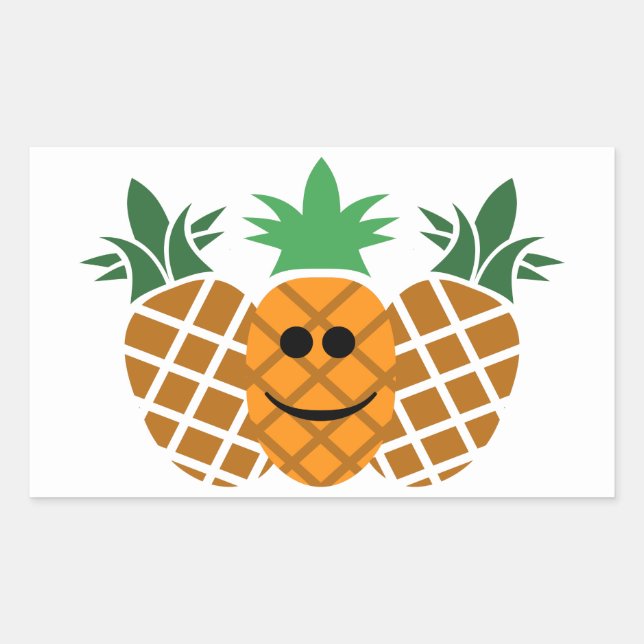 Rectangular Diseño de piña feliz - Pegatina redondo clásico, G (Anverso)