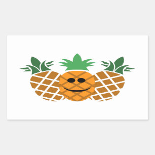 Rectangular Diseño de piña feliz - Pegatina redondo clásico, G
