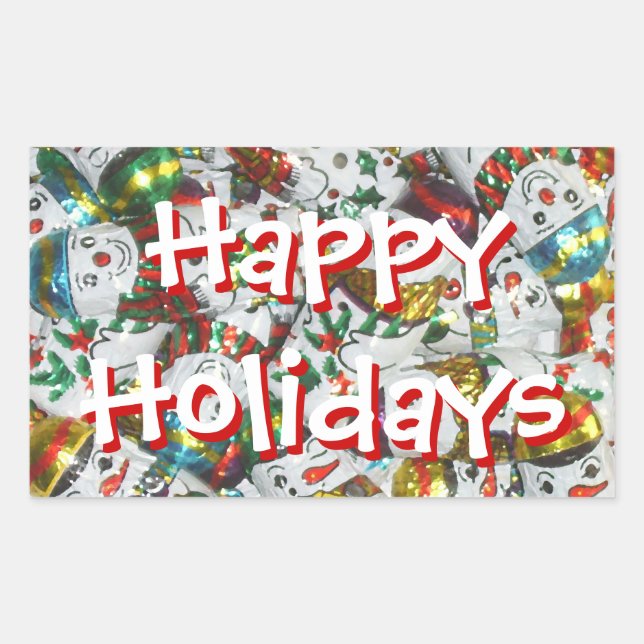 Rectangular Dulce Snowmen Felices Fiestas pegatina rectángulo (Anverso)