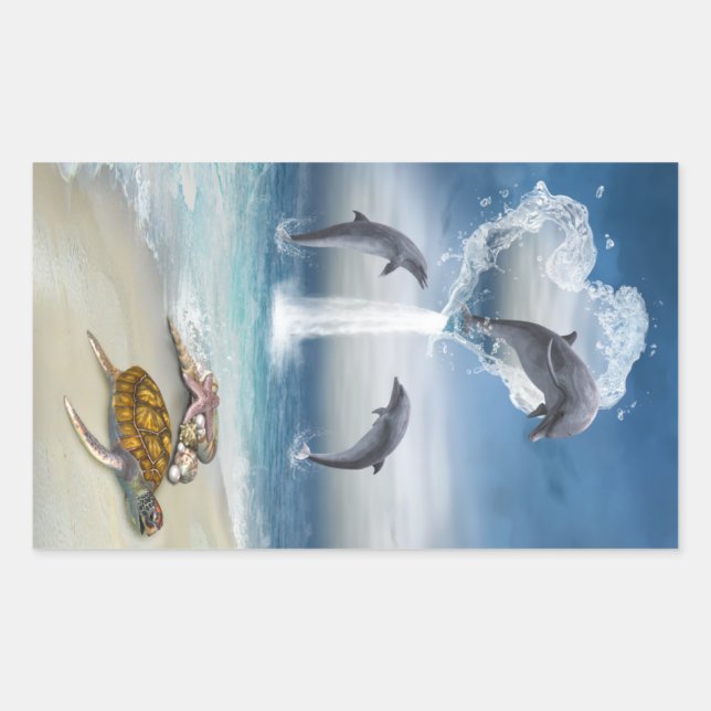 Rectangular El corazón del Pegatina de los delfines (Anverso)