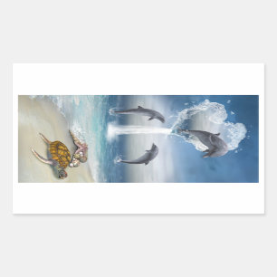 Rectangular El corazón del Pegatina de los delfines