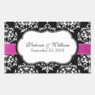 Rectangular Elegante Personalizado Damask Wedding Pegatina