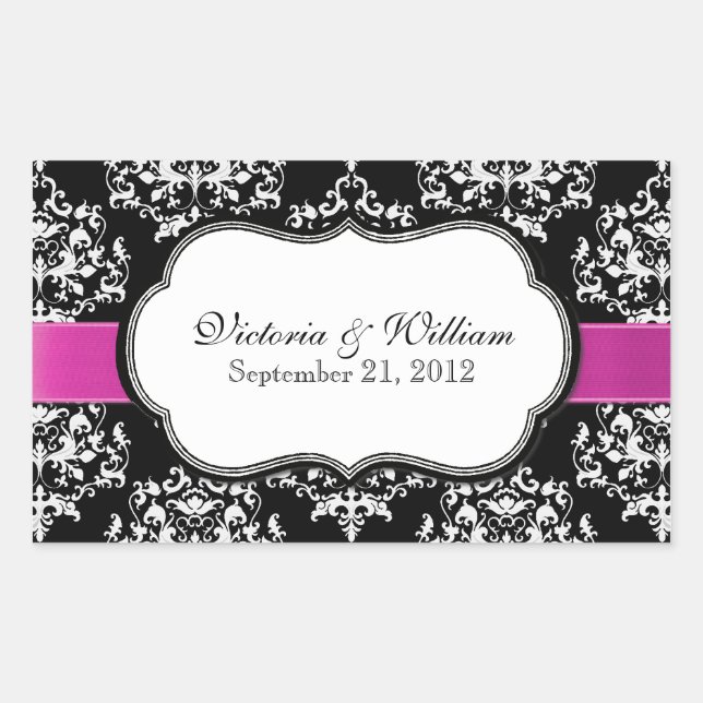 Rectangular Elegante Personalizado Damask Wedding Pegatina (Anverso)