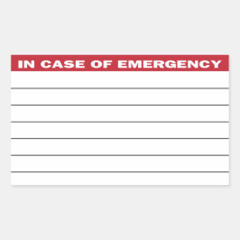 Rectangular En Funda del Pegatina de Información de Emergencia