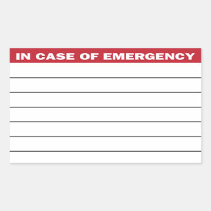 Rectangular En Funda del Pegatina de Información de Emergencia