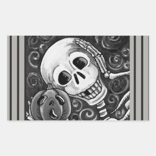 RECTANGULAR ESCUCHE SU PUMPKIN, PEGATINA DE HALLOWEEN SKELETON