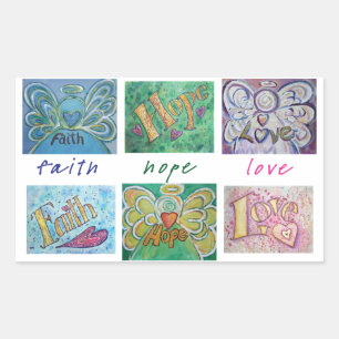 Rectangular Faith Hope Love Angel Word Collage Pegatina