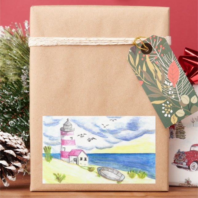 Rectangular Faro en la playa pegatina clásico (Vacaciones)