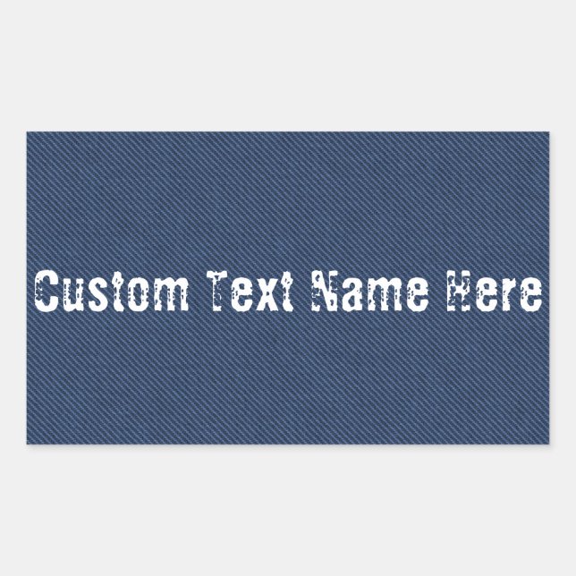 Rectangular Faux Blue Jeans Fabric Cuatsom Pegatina de nombres (Anverso)
