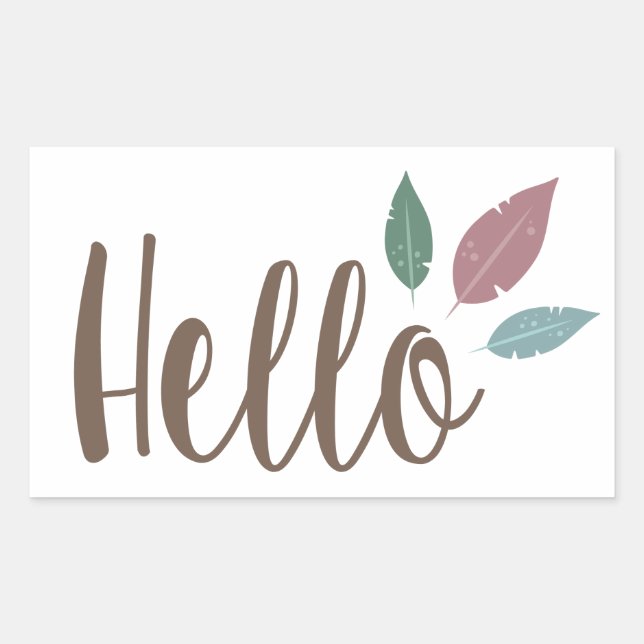 Rectangular Feather Calligraphy Hello pegatina (Anverso)