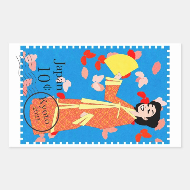 Rectangular Feliz Chica Japón estampado arte Pegatina decorati (Anverso)