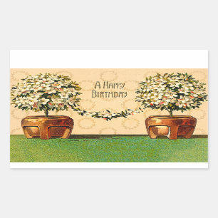 Rectangular Feliz cumpleaños, Pegatina de ollas de flores vint