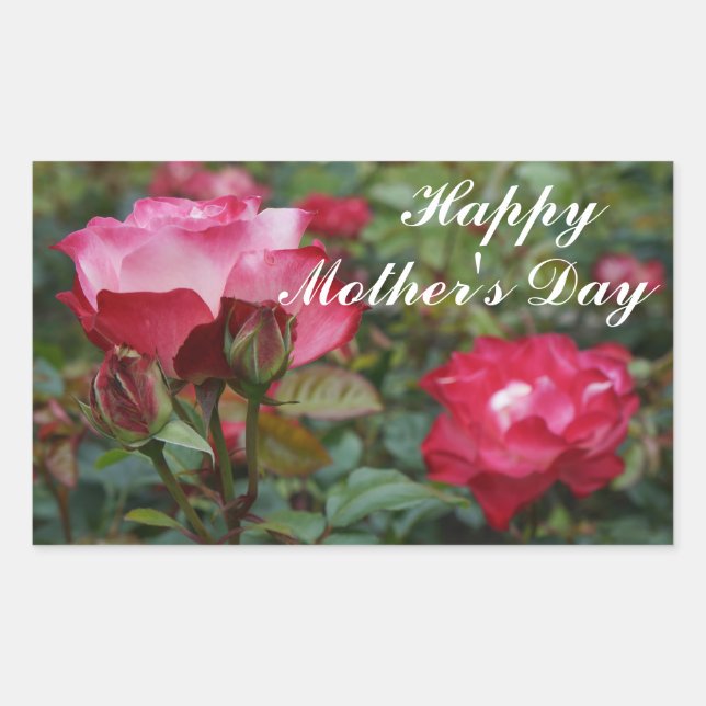 Rectangular Feliz Día de la Madre, Rosa de parfait #1 Pegatina (Anverso)