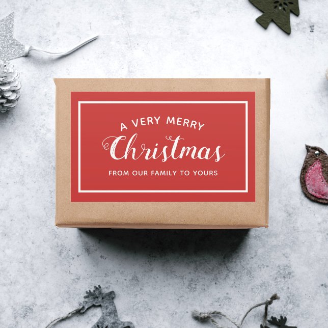 Rectangular Feliz Navidad desde nuestro Pegatina Rojo familiar (A very Merry Christmas from my family to yours 🎄)