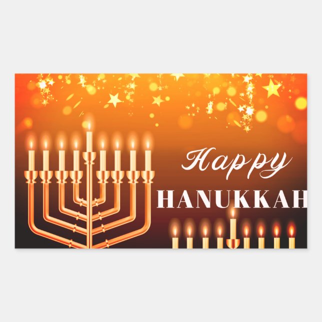 Rectangular Feliz Pegatina de la Plaza Hanukkah Menorah (Anverso)