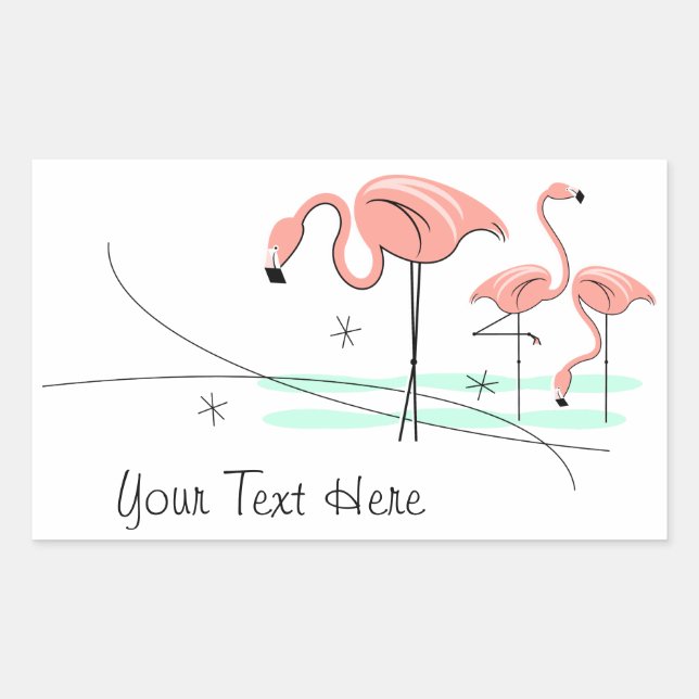 Rectangular Flamingo Ocean Trio 3 Rectángulo pegatina de texto (Anverso)
