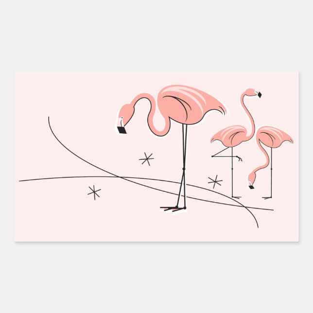 Rectangular Flamingos Trío rosa 3 Rectángulo pegatina (Anverso)