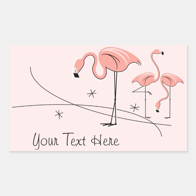 Rectangular Flamingos Trío rosa 3 Rectángulo pegatina de texto (Anverso)