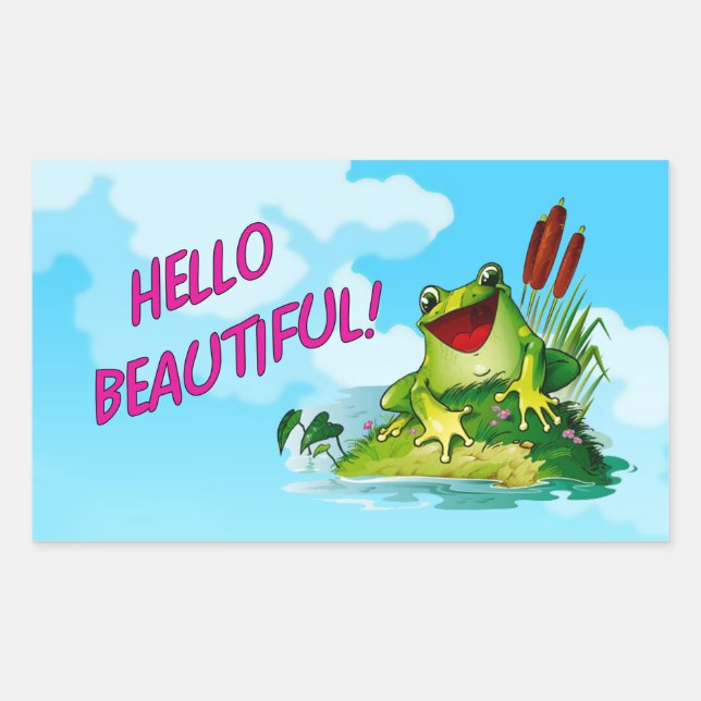 Rectangular Funny Frog Prince - Hola hermosa Pegatina (Anverso)