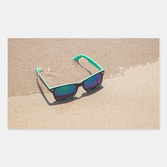 Rectangular Gafas de sol en el Pegatina Beach Rectangle (Anverso)