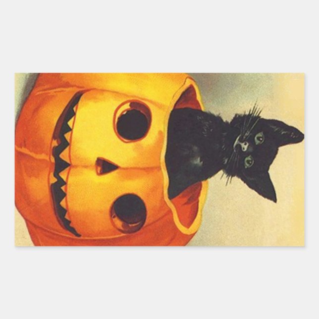 Rectangular Gatito negro pegatina de Halloween con gato encerr (Anverso)