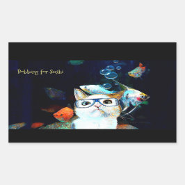 Rectangular Gato Pescado Sushi Humor Gracioso Pegatina Rectáng