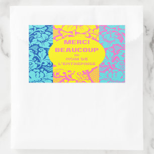 Rectangular "Gracias" pegatina - "merci beaucoup" - Diseño 1