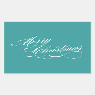 Rectangular Guión blanco turquesa Feliz Pegatina navideño