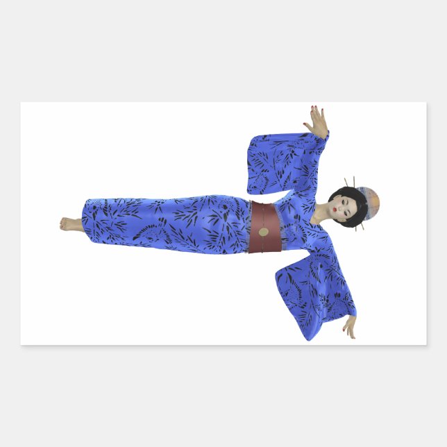 Rectangular Hojas de Pegatina japonesas de Geisha Blue Kimono (Anverso)