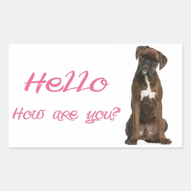 Rectangular Hola / Hola Pegatina de saludo de perro cachorro B (Anverso)