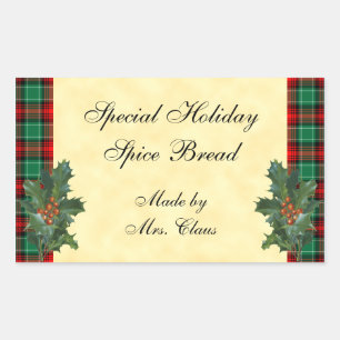 Rectangular Holly Green Red Plaid Holiday Baking Pegatina
