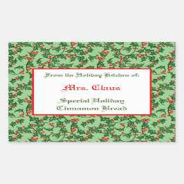Rectangular Holly y Berries editable Baking Pegatina sobre sab