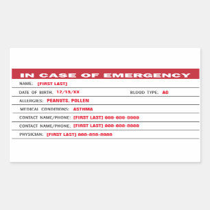 Rectangular Información de emergencia añada Pegatina de texto