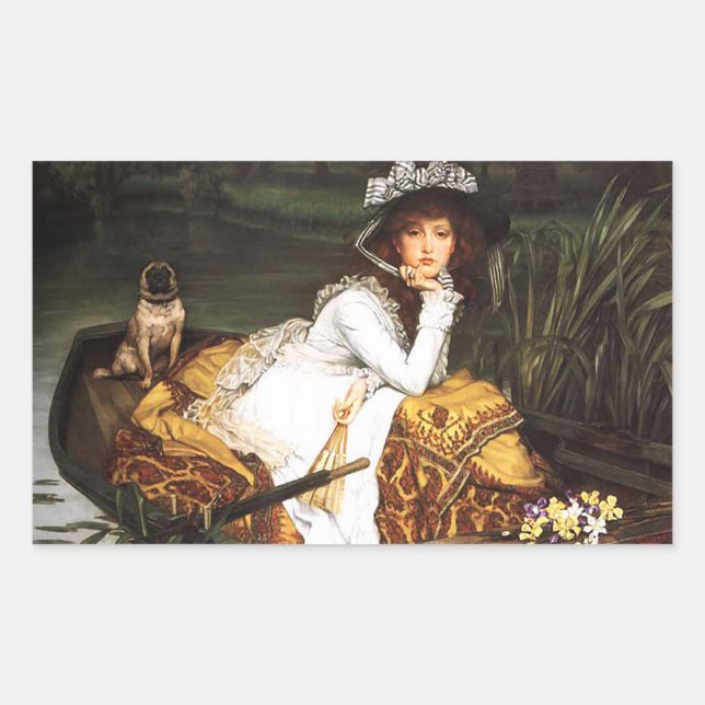 Rectangular James Tissot Young Lady en un Pegatina en barco (Anverso)