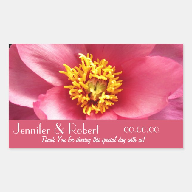 Rectangular Keiko, Pegatina de la boda peónica japonesa por fa (Anverso)