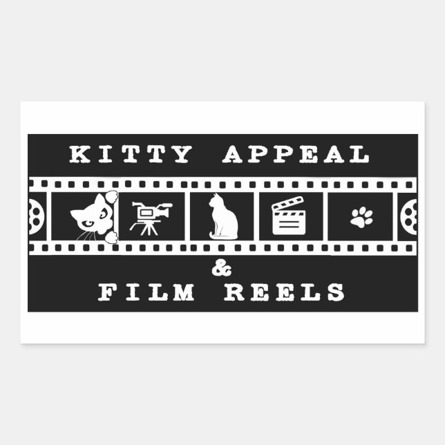 Rectangular Kitty Appeal & Film Reels Pegatina Negra (Anverso)