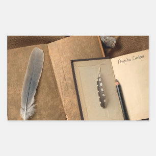 Rectangular Libros antiguos con lápiz, plumas Pegatina de plac