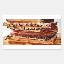Rectangular libros antiguos en un pegatina de una placa de bib