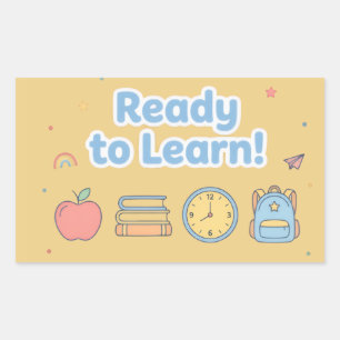 Rectangular Listo para aprender – Pegatina de niños lindos par