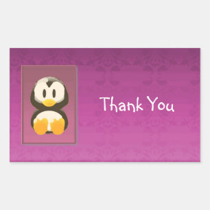 Rectangular Magenta Penguin Gracias Pegatina