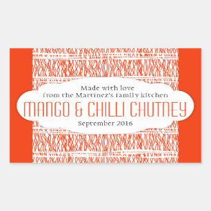 Rectangular Mango y Chili Chutney naranja pegatina de la etiqu