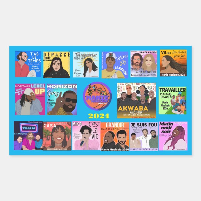 Rectangular Manie Musicale 2024 todos los artistas pegatina (Anverso)