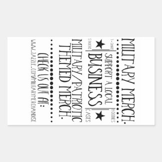 Rectangular Mercadería Militar. Pegatina de publicidad