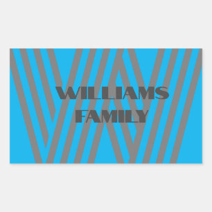 Rectangular Monograma nombre familia azul gris Pegatina modern