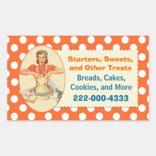 Rectangular Naranja de Cocinero Retro Pegatina Polka Dot Baker