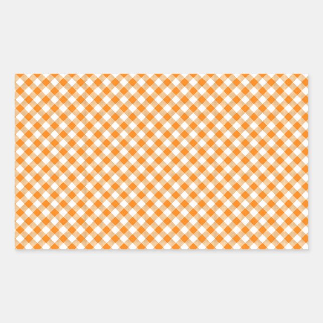 Rectangular Naranja Gingham Background Rectangle Pegatina (Anverso)
